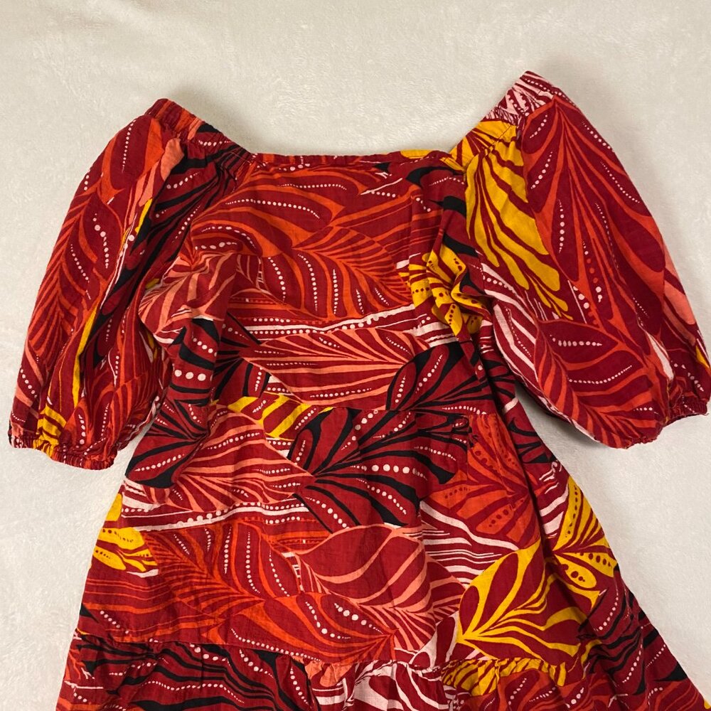 Mlle Gabrielle 1X Tropical Peasant Mini Dress Puff Sleeve Coastal Vacation - Picture 2 of 9